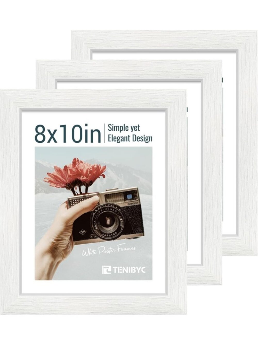 Set of 3 White Wood 8x10 Picture Frames with Real Glass for Photos & Art